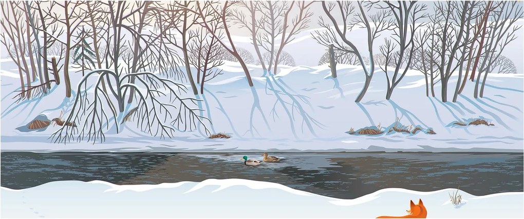 Obraz - Líška v zimnej krajine (120x50 cm)