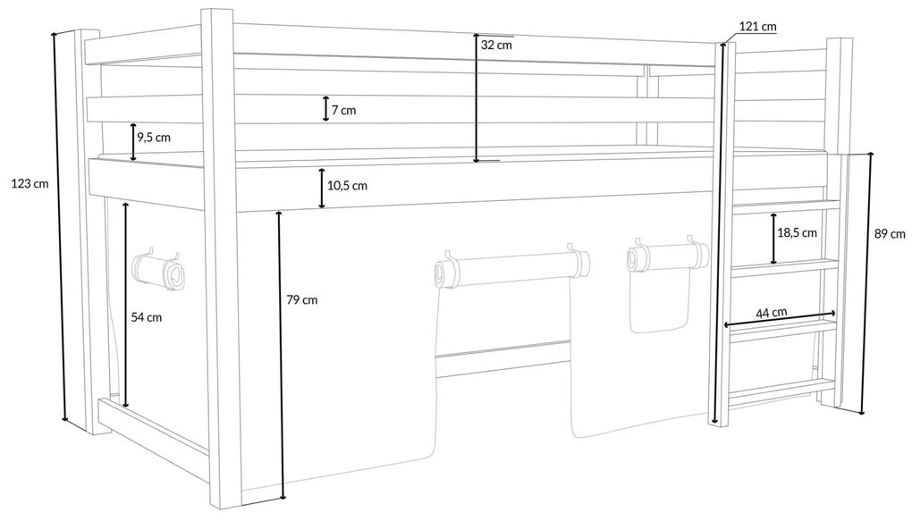 Detská vyvýšená posteľ z masívu borovice PORTO - 200x90 cm - prírodná borovica