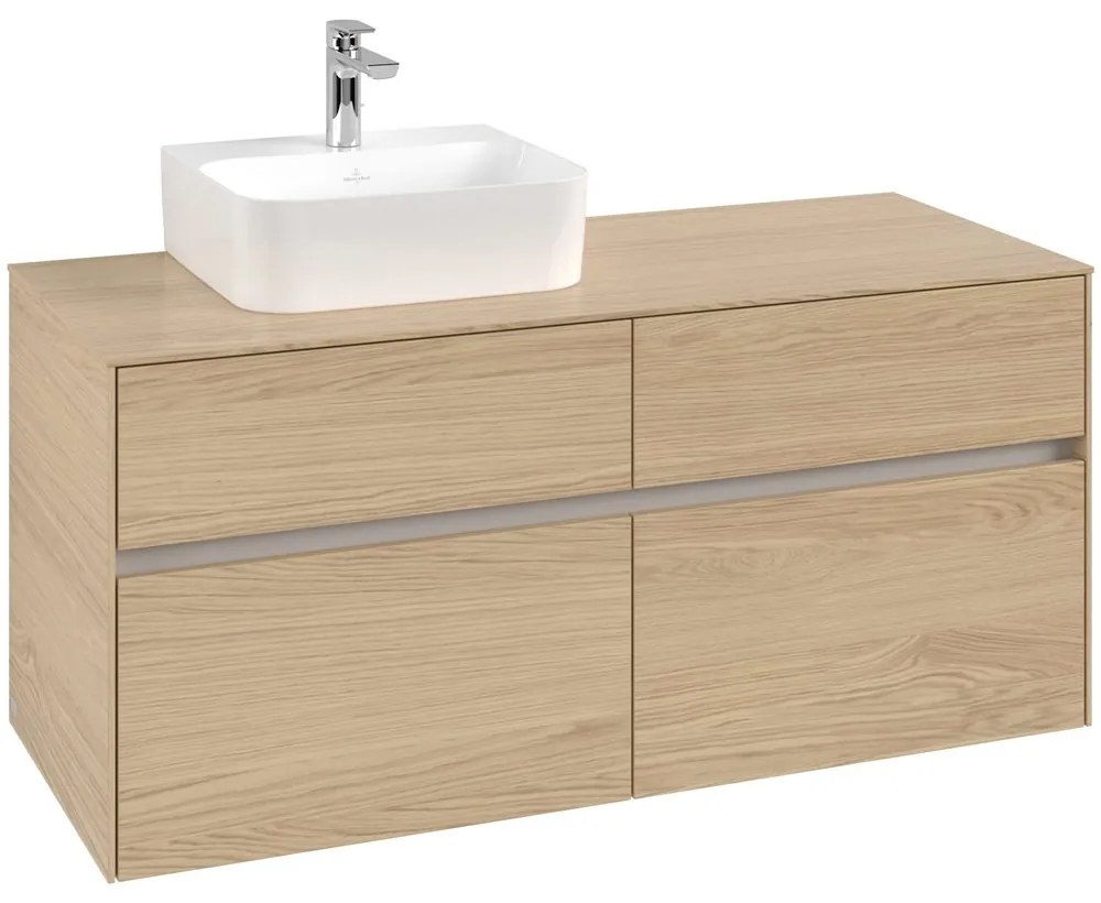 VILLEROY &amp; BOCH Collaro závesná skrinka pod umývadlo na dosku (umývadlo vľavo), 4 zásuvky, 1200 x 500 x 548 mm, Nordic Oak, C09800VJ