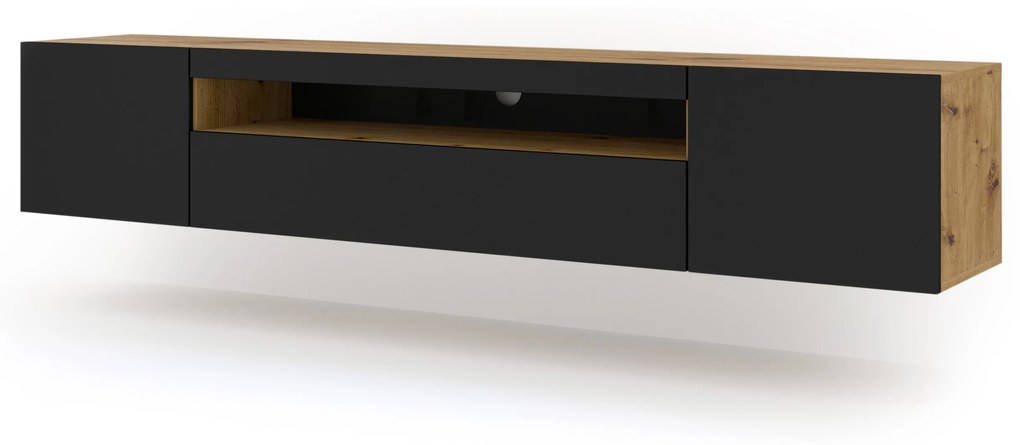 TV stolík/skrinka Aurinko 200 (dub artisan + matná čierna). Akcia -22%. Vlastná spoľahlivá doprava až k Vám domov. 1083440