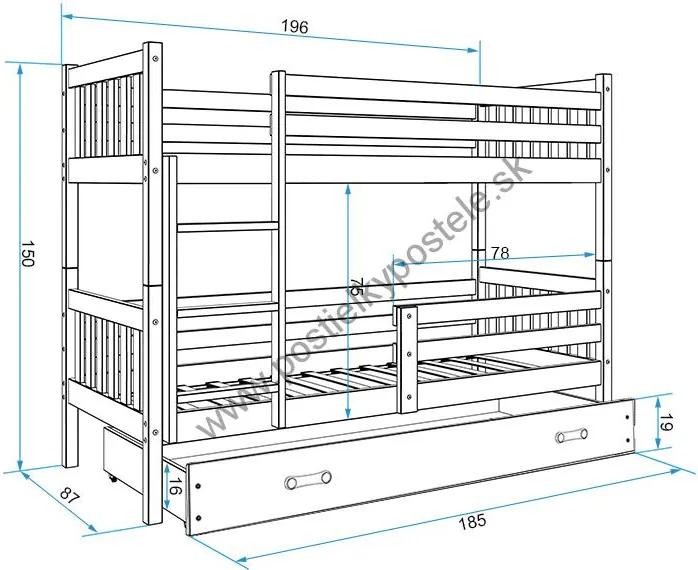 Poschodová posteľ CARINO - 190x80cm - Borovica - Grafit