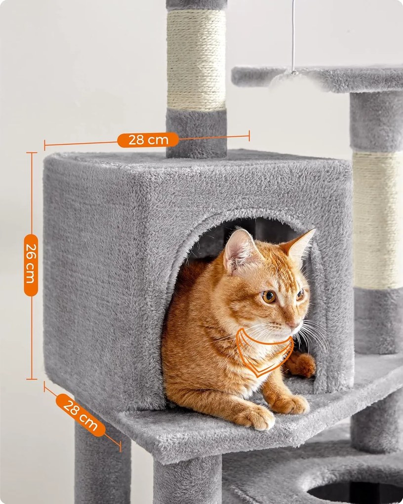 Feandrea škrabadlo pre mačky, 155 cm vysoká hracia veža s 5 škrabacími stĺpmi v sivej farbe