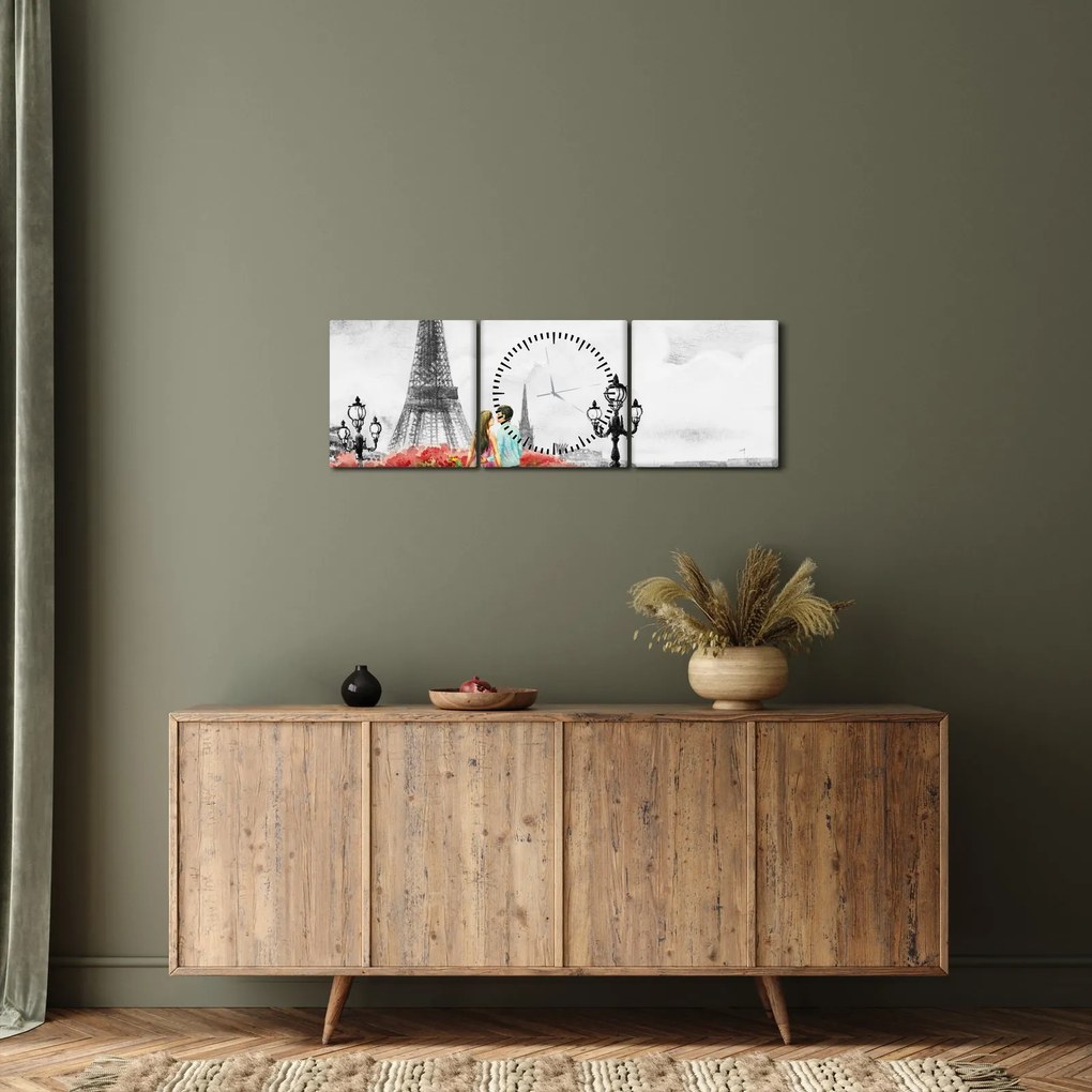 Obraz - Milenci v Paríži (s hodinami) (90x30 cm)