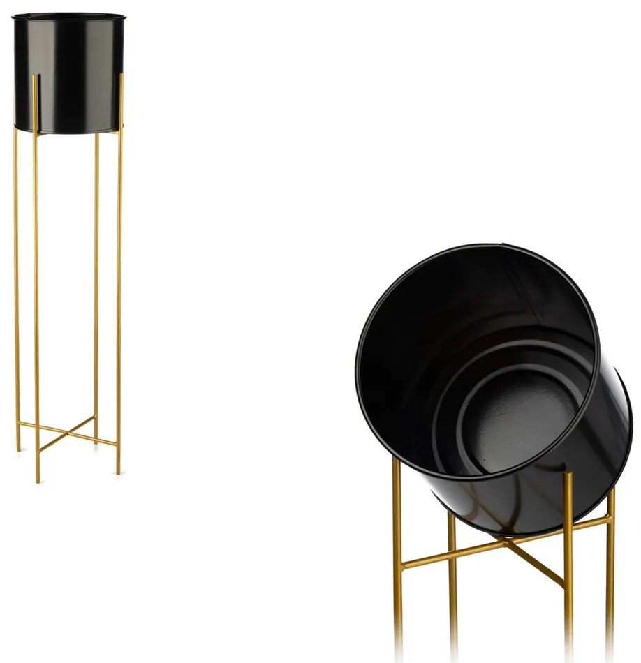 KOVOVÝ KVETINÁČ SO STOJANOM GLAMOUR 95X24 CM ČIERNA/ZLATÁ