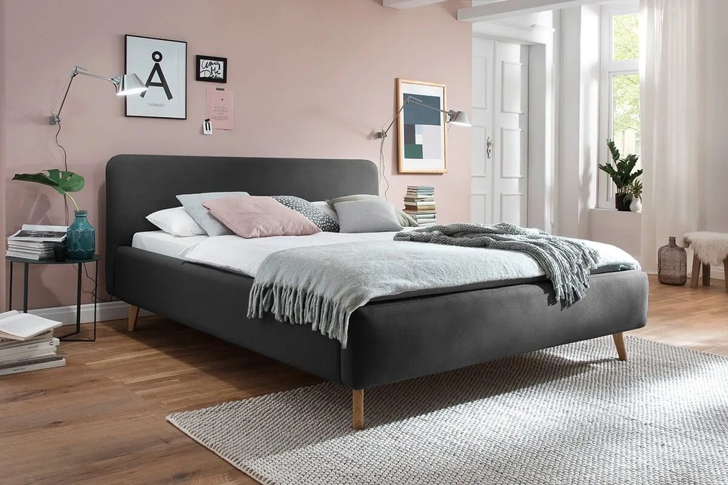 Čalúnená posteľ taupe 140 x 200 cm tmavosivá MUZZA