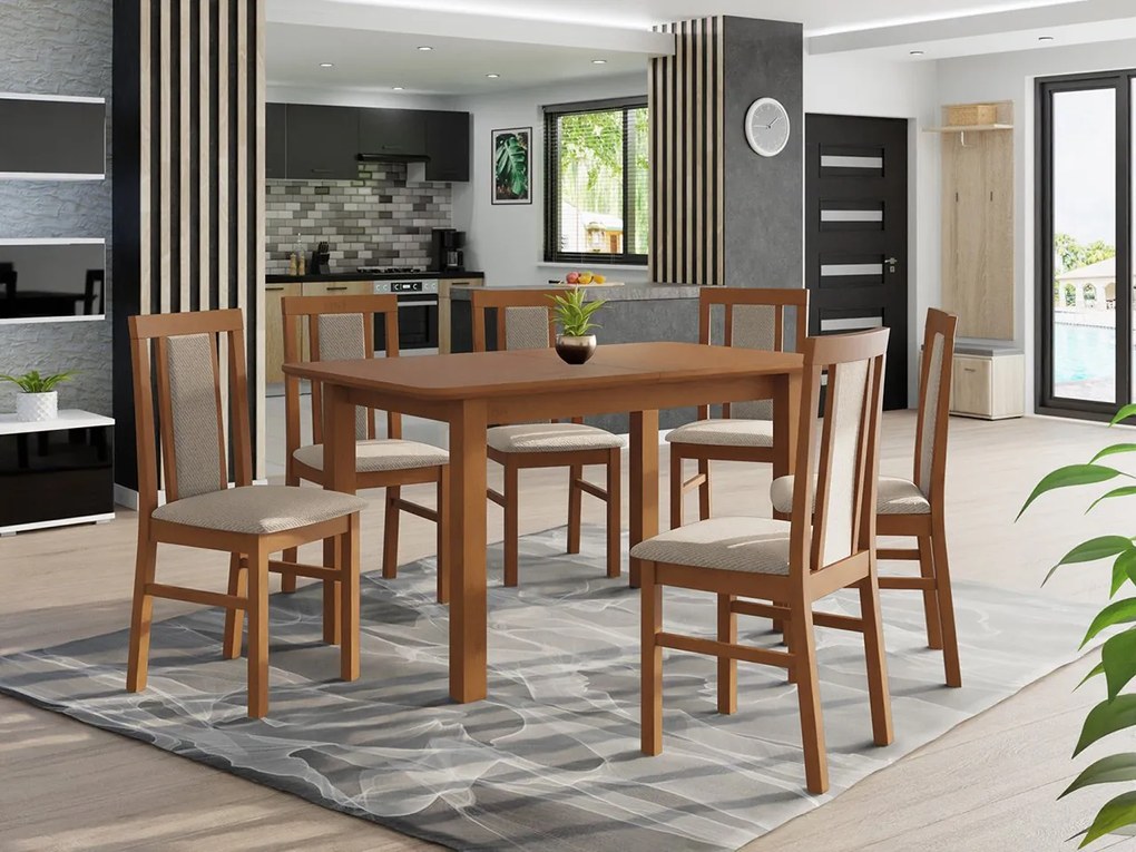 Rozkladací stôl so 6 stoličkami - AL65, Morenie: orech, Poťahové látky: Hygge D20