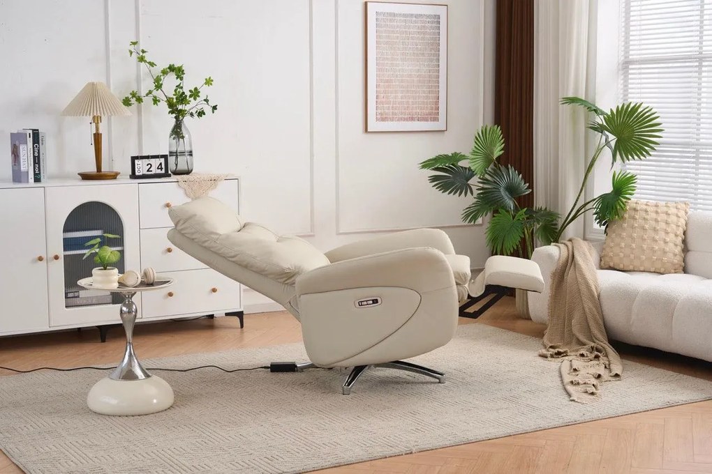 VASHOME Elektrický relaxačný kreslo s nastaviteľným operadlom a podnožkou, s USB nabíjačkou, Béžová
