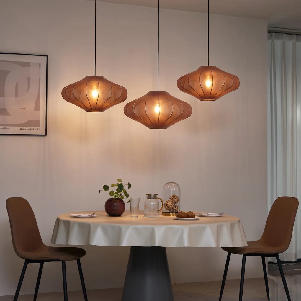 Japandi závesná lampa hnedá 50cm 3-svetlá - Plu