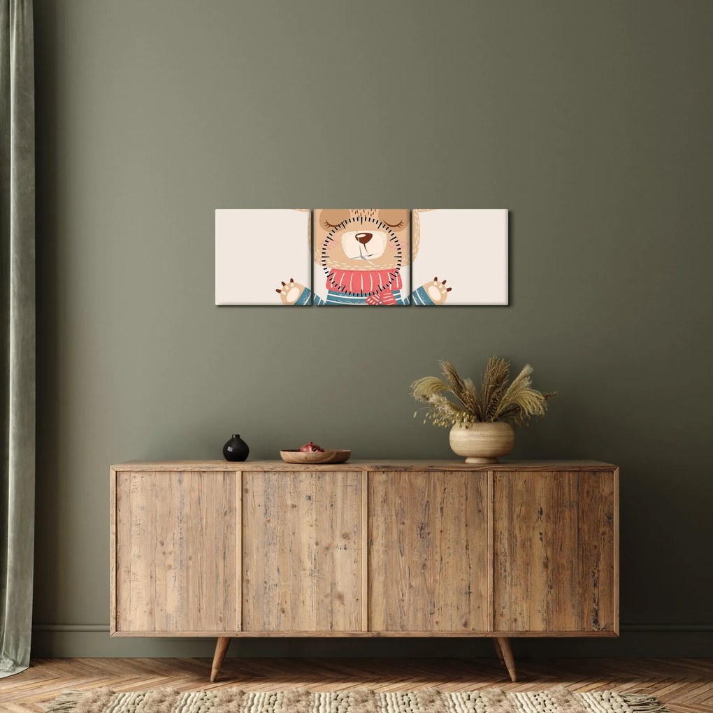 Obraz - Béžový medvedík s korunkou (s hodinami) (90x30 cm)