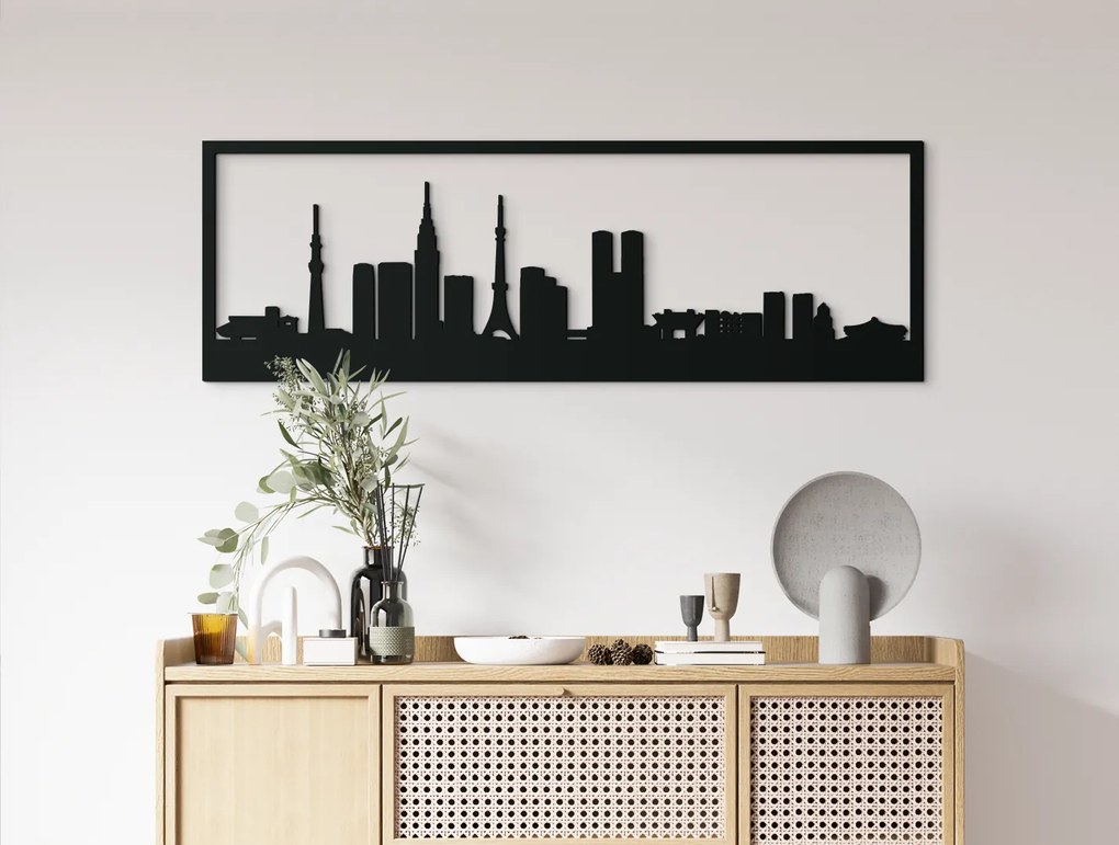drevko Obraz Tokio panoráma Rozmer obrazu: 29,5 x 89 cm, Farba dekorácie: Čierna