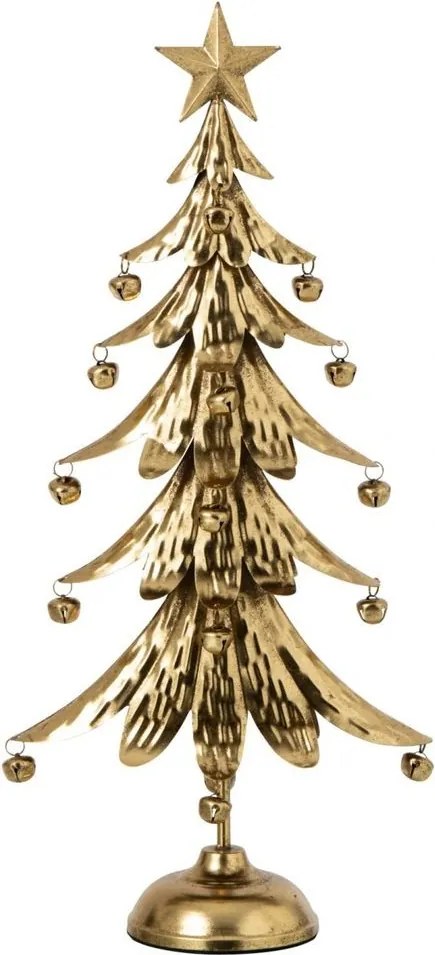 Zlatý kovový stromček s rolničkami Christmas Tree L - 25,5 * 11,5 * 56 cm