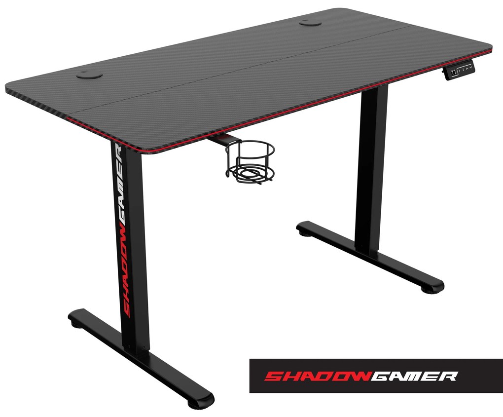 Výškově nastavitelný elektrický herní stůl  SHADOW GAMER 2.0 LED RGB 120 cm černý