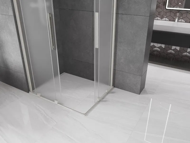 Mexen Velar Duo, sprchový kút s posuvnými dverami 90 x 80 cm, 8mm sklo námraza, brúsená oceľ, 871-090-080-32-97