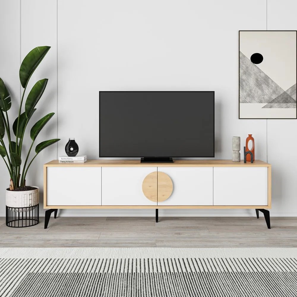 TV stolík v dekore duba v bielo-prírodnej farbe 180x51 cm Vae – Marckeric
