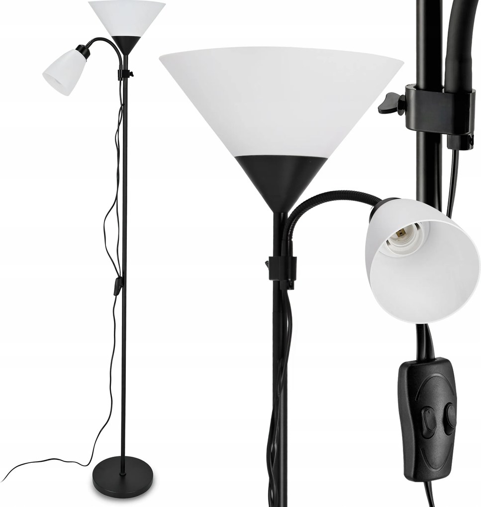 Smart LED AGNES stojaca čierna lampa na čítanie nastaviteľná 2xE27