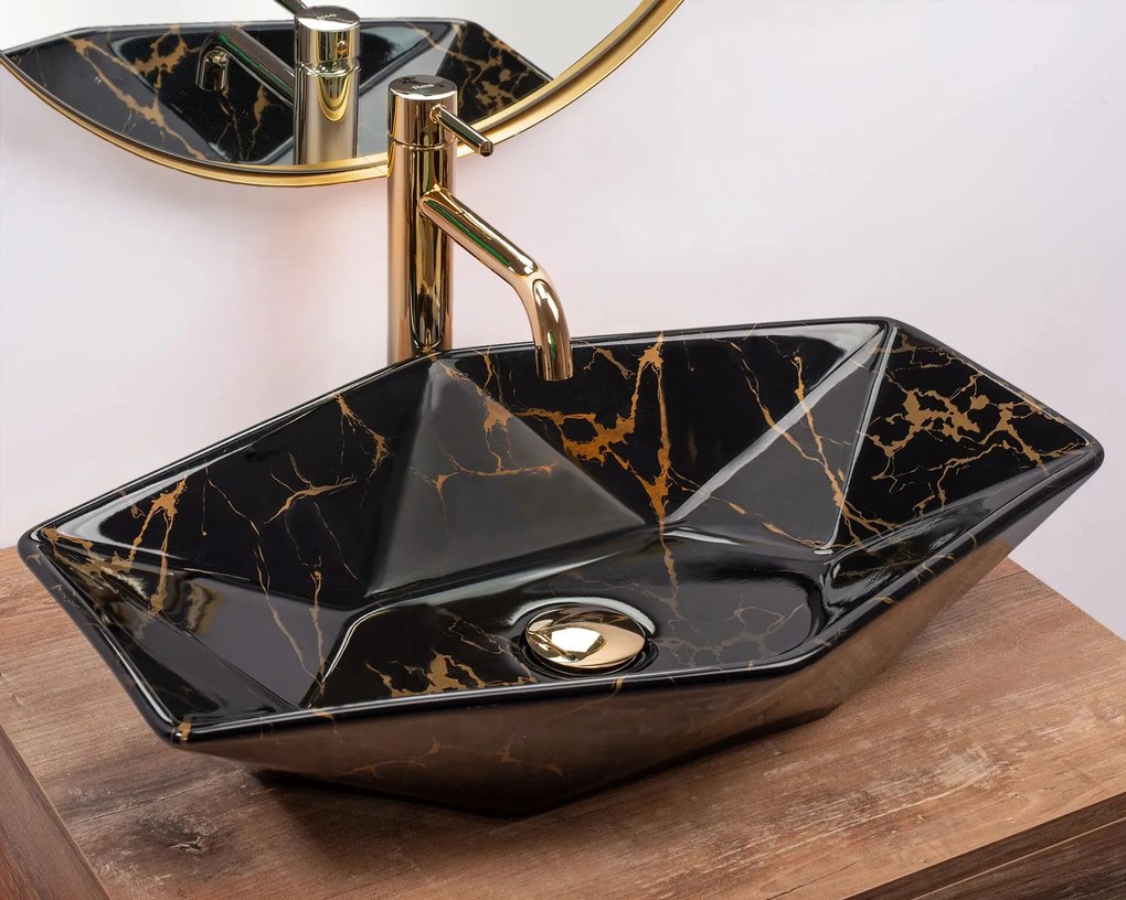 Rea Vegas Marble Black umývadlo, 57 x 37 cm, čierna lesklá, REA-U5603