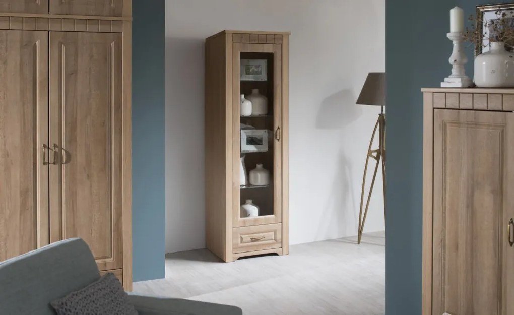 Vysoká vitrína Atik, dub riviéra, ľavá