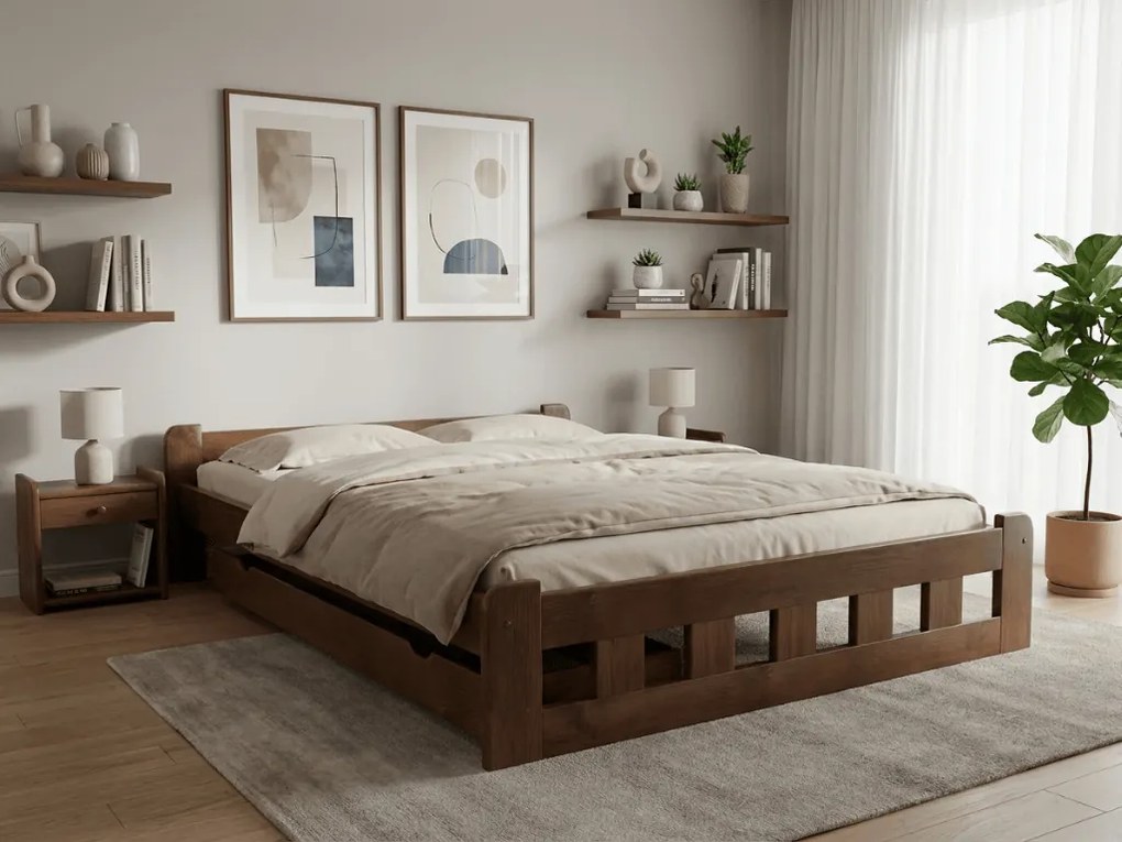 Posteľ Naomi zvýšená 180 x 200 cm, dub Rošt: S lamelovým roštom, Matrac: Matrac COCO MAXI 20 cm