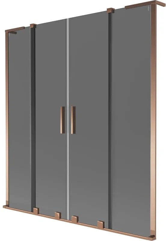 Mexen Velar L Duo, 2-krídlová posuvná vaňová zástena 140 x 150 cm, 8mm šedé sklo, ružové zlato, 896-140-003-42-60