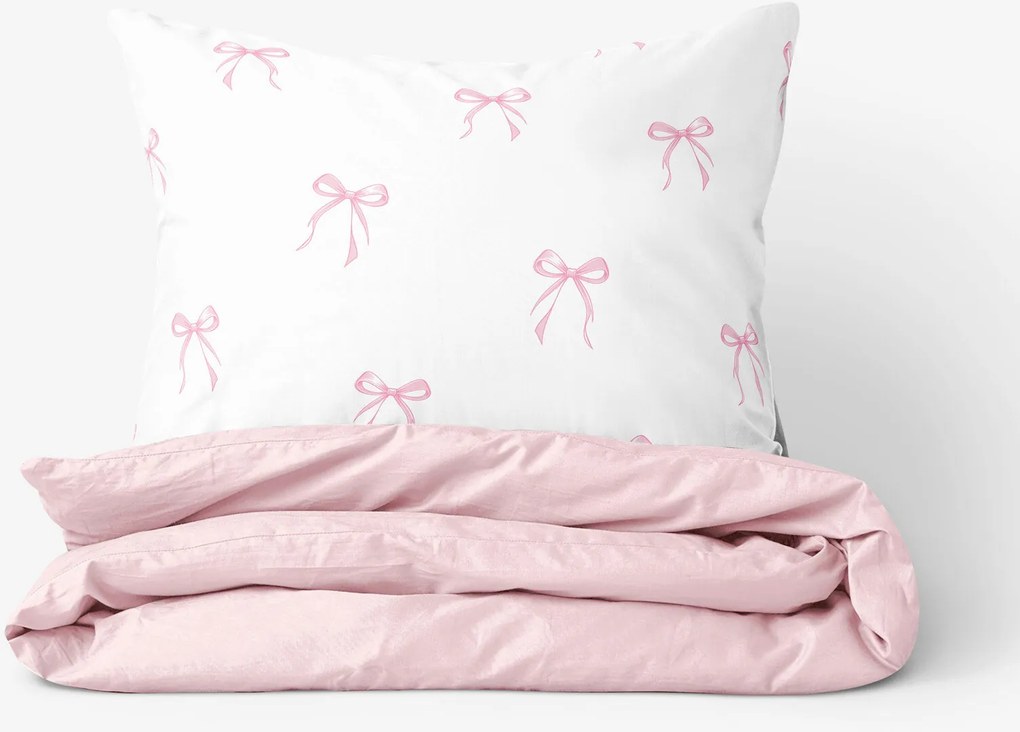 Goldea bavlnené posteľné obliečky duo - ružové mašličky s púdrovo ružovou 150 x 200 a 50 x 60 cm