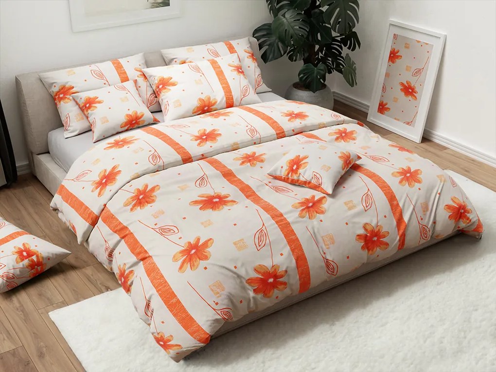 Bavlnené obliečky ORANGE FLOWERS biele Rozmer obliečky: 70 x 90 cm | 140 x 200 cm