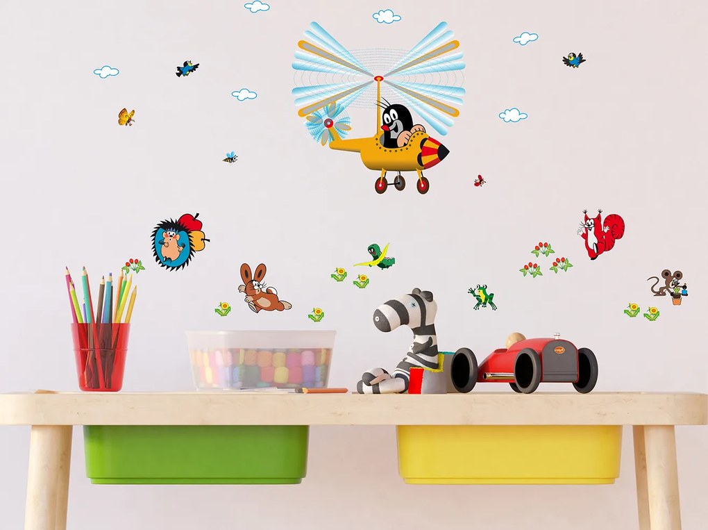 Detská samolepka na stenu - Krtko a lietadlo - 30x30 cm