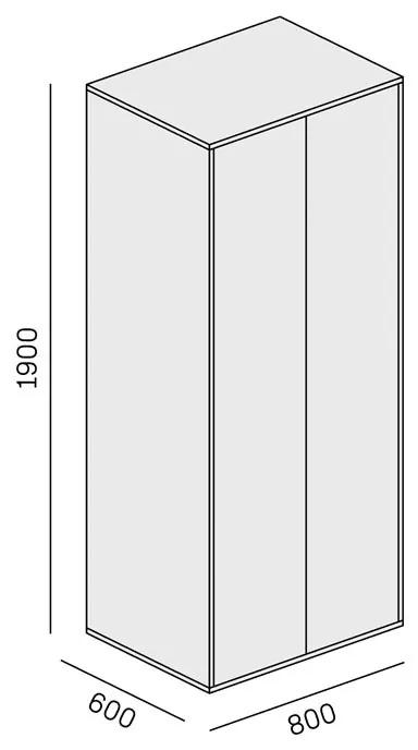 PLAN Kancelárska šatníková skriňa LAYERS, šatníková tyč, 800 x 600 x 1905 mm, biela / sivá
