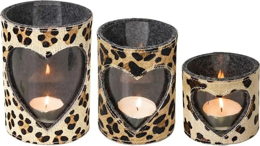 Svietnik zdobený kožou so vzorom Leopard - 11,5*11,5*10,5cm