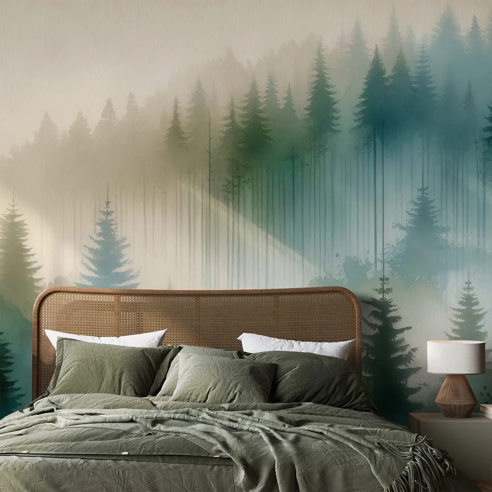 Samolepiaca tapeta hmlistý les v akvareli