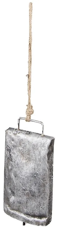 Šedý antik plechový zvonček na lane - 8*3*14 cm