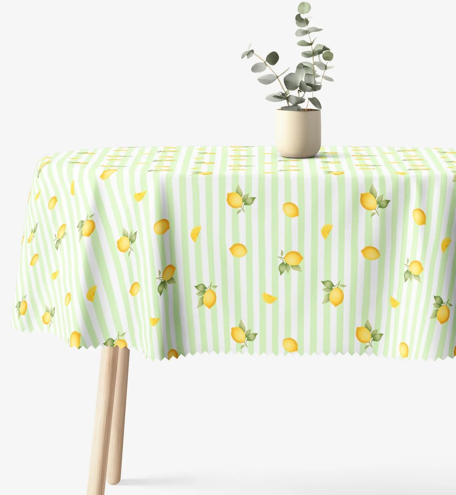 Goldea oválny teflónový obrus - zelené prúžky s citrónmi 140 x 220 cm