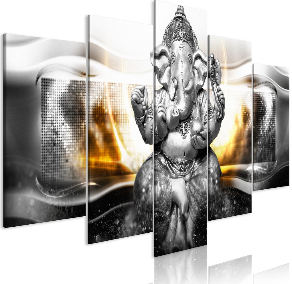 Artgeist Obraz - Buddha Style (5 Parts) Silver Wide Veľkosť: 100x50, Verzia: Premium Print