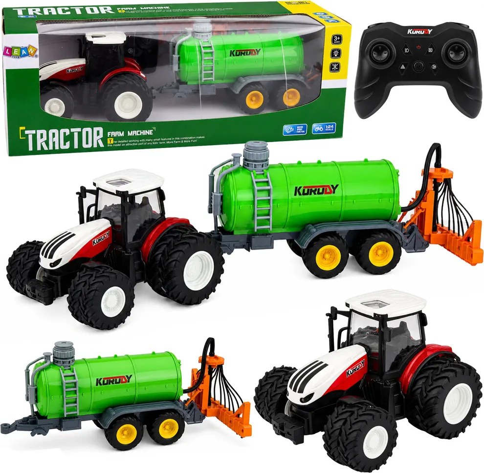 LEAN Toys Poľnohospodársky traktor s postrekovačom tekutých hnojív, diaľkovo ovládaný, RC 1:24