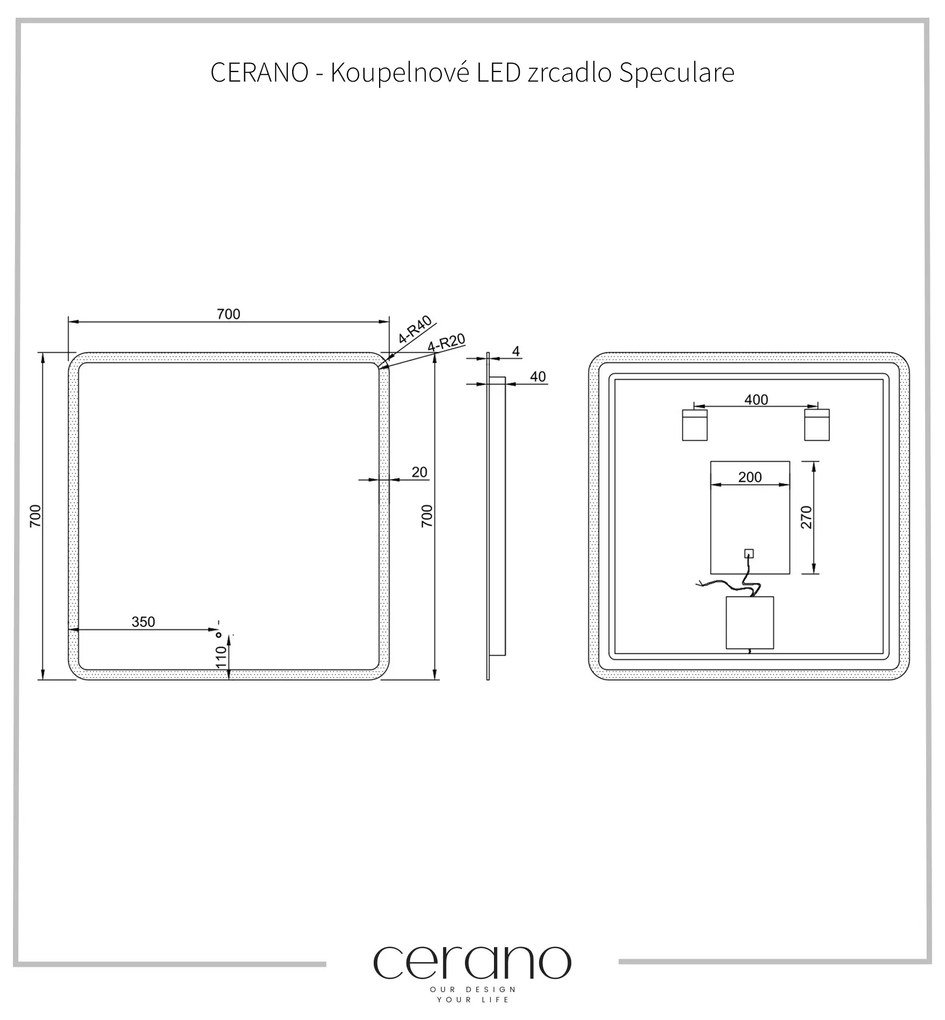 Cerano Speculare, kúpeľňové LED zrkadlo 70x70 cm, CER-CER-429280