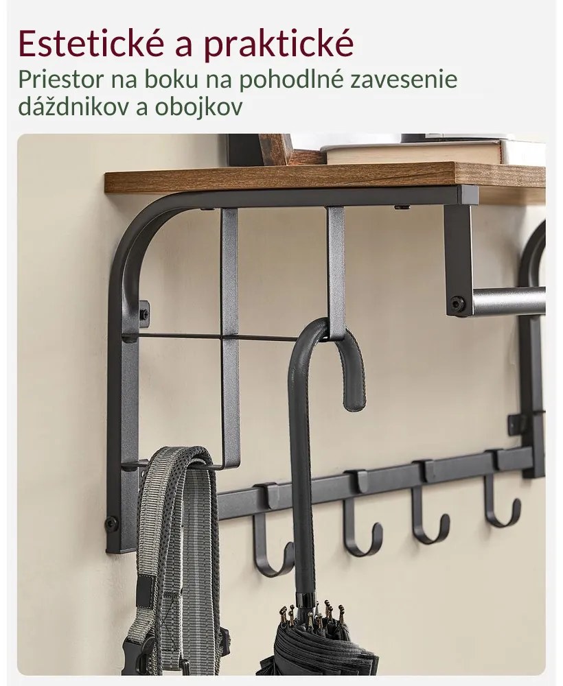 Vešiak na stenu HENRY, 66x30x27cm, čierna/hnedá Vasagle