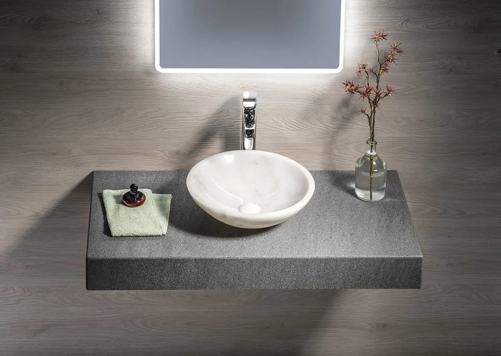 Sapho Sapho, BLOK 1 kamenné umývadlo priemer 40cm, matný tmavý kameň, 2401-02