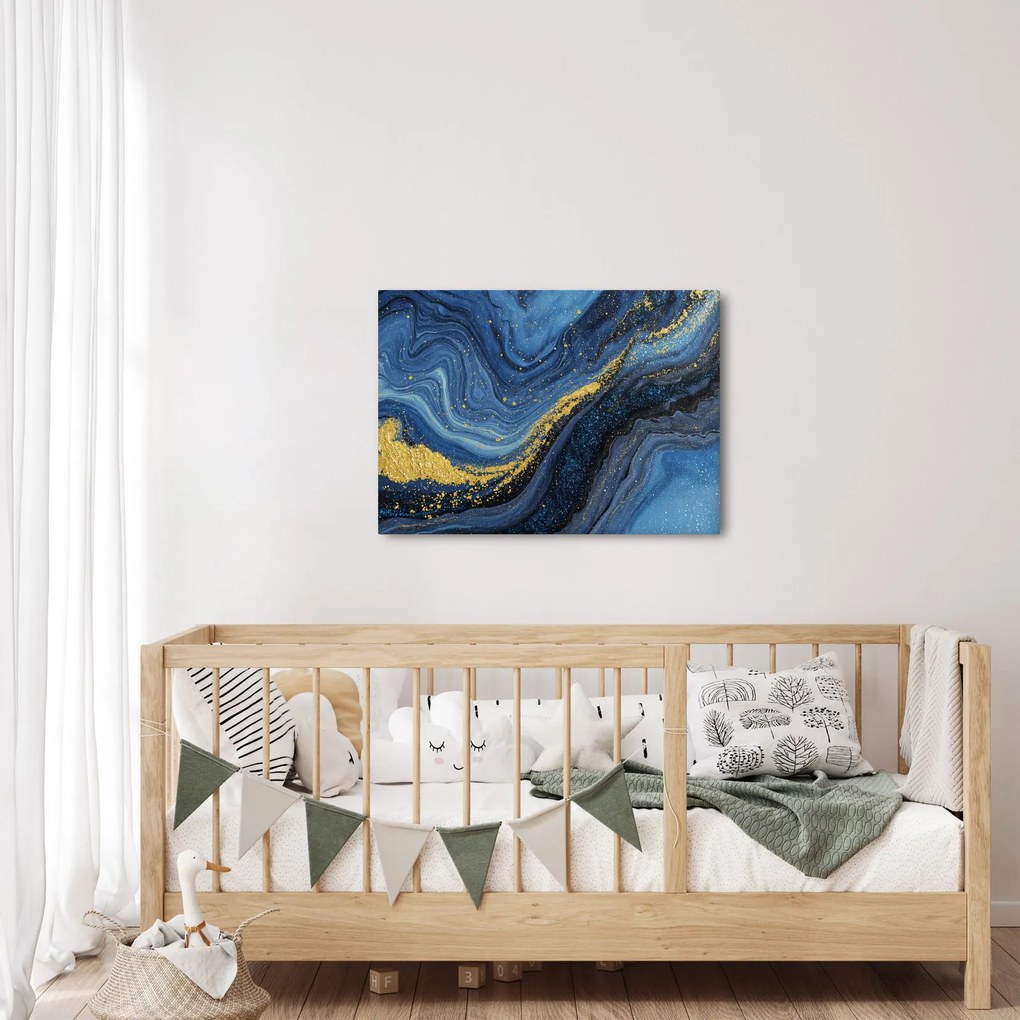 Obraz - Modro-zlatá abstrakcia (70x50 cm)