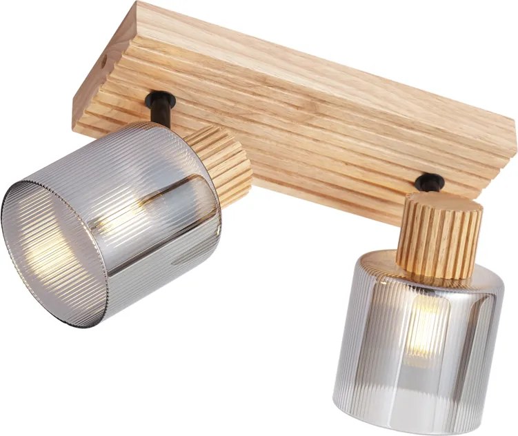 Inteligentný reflektor drevený s dymovým sklom 2-svetelný otočný a naklápací vrátane WiFi G45 - Gracy