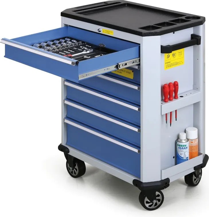 Pojazdný dielenský vozík na náradie G2, 5 zásuviek, modrá