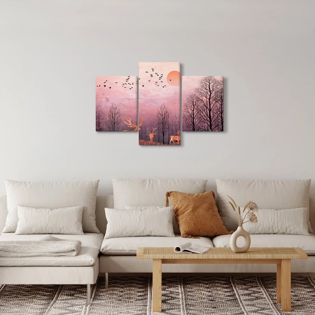 Obraz - Jelene v žiare zapadajúceho slnka (90x60 cm)