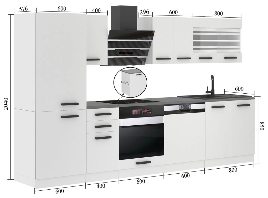Kuchynská linka Belini Premium Full Version 300 cm šedý antracit Glamour Wood s pracovnou doskou CINDY
