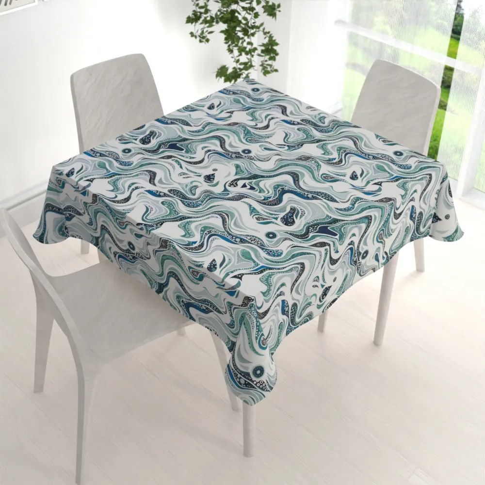 Biante Bavlnený štvorcový obrus Sandra SA-587 Modro-zelené designové vlnky na mintovom 80x80 cm