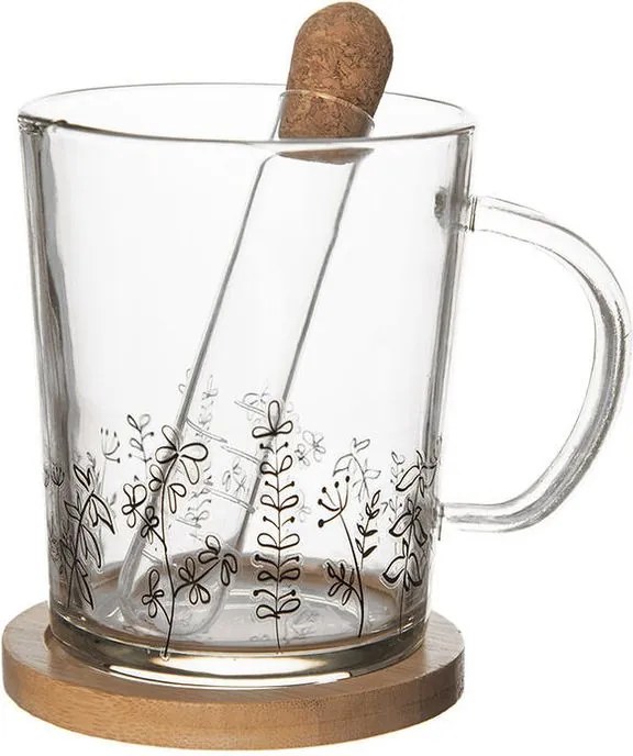 Sklenený hrnček s podtáckou a infuzérom LÚKA 420 ml