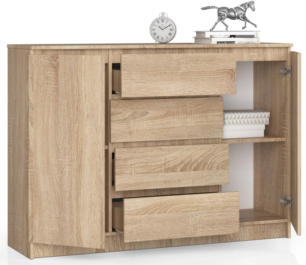 Komoda Kryštof 140 cm 2 skrinky a 4 zásuvky dub sonoma