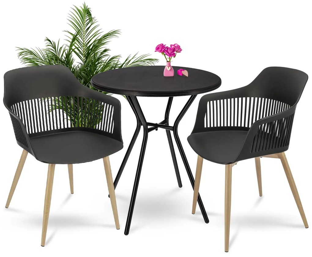 Dekorstudio Balkónové sedenie CORNIDO čierno-béžové - 2x stolička + 1x stôl