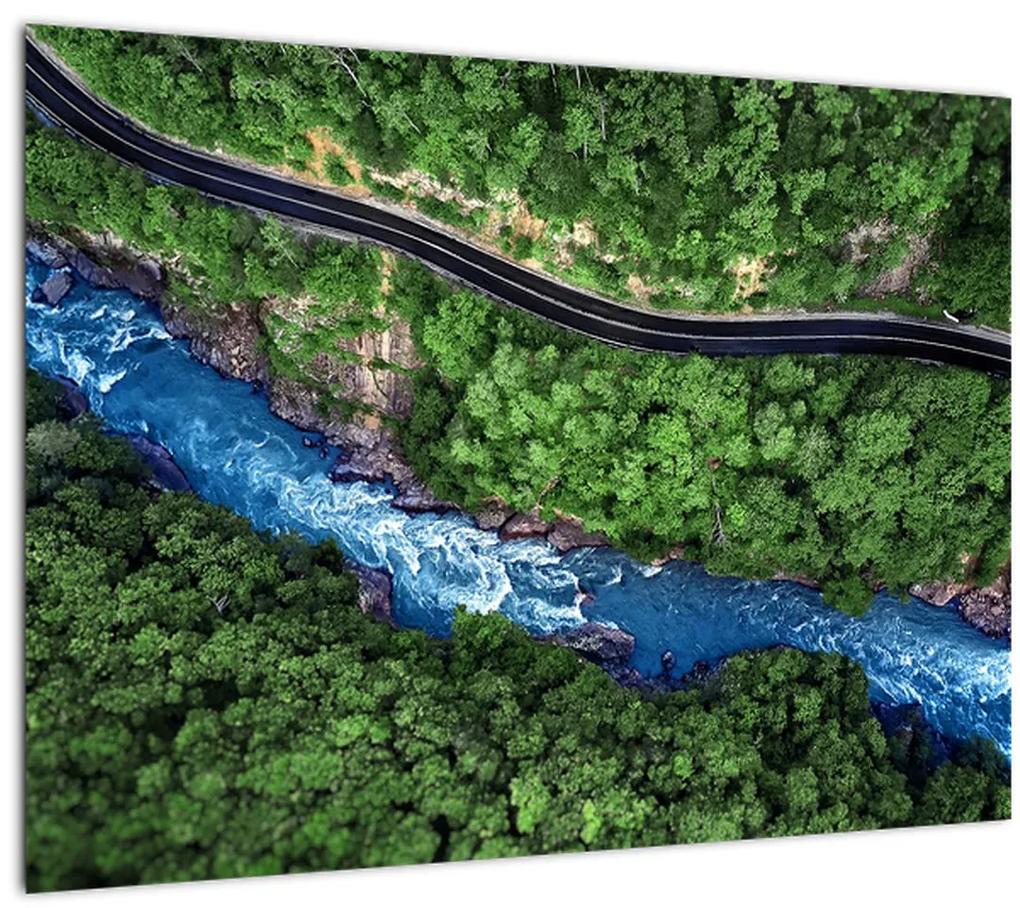 Sklenený obraz - Rieka medzi horami, Kaukaz, Rusko (70x50 cm)