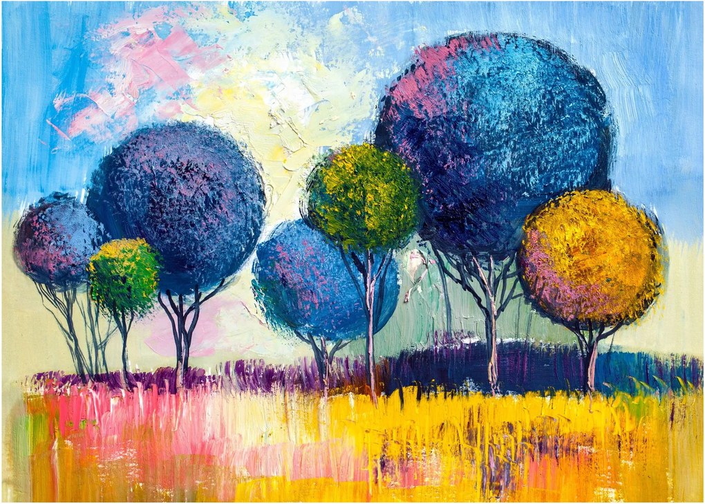 Sklenený obraz kopulovitých stromov, olejomaľba (70x50 cm)