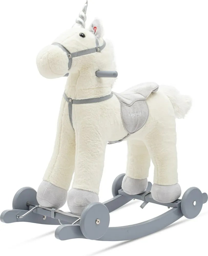 Baby Mix Hojdacia hračka s melódiou a kolieskami Unicorn biela, 64 x 35 x 60 cm
