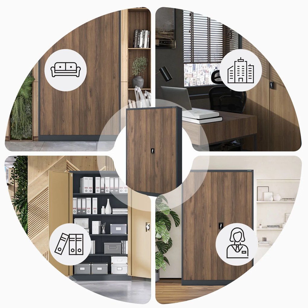 Kancelárska kovová skrinka na dokumenty JAN II, Eco Design: antracit/orech