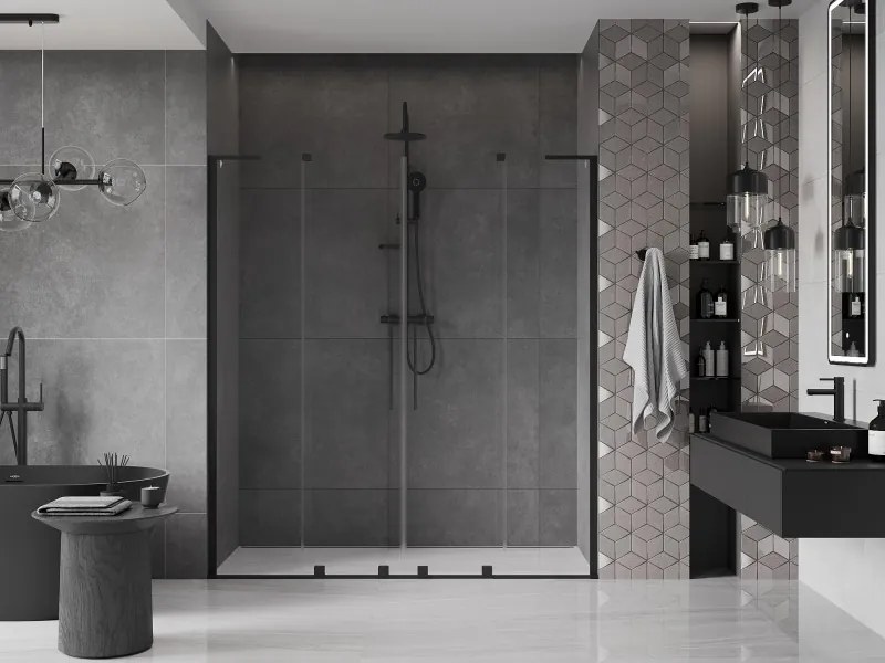 Mexen Velar L Duo, posuvné sprchové dvere do otvoru 170 cm, 8mm číre sklo, čierna matná, 871-170-003-02-70